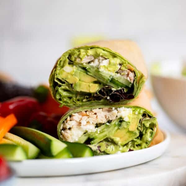 green goddess wrap served on plate with vegetables
